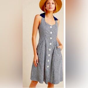 Anthropologie Camelia Blue Collard Gingham Midi Dress